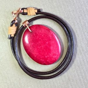 16” Rare Red Agate Leather Choker Necklace